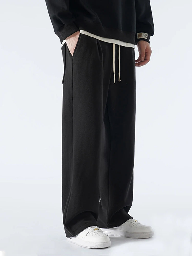 Winter Thick Fleece Warm Sweatpants Men Streetwear Wide-Leg Straight Loose Track Pants Male Casual Thermal Velvet Trousers