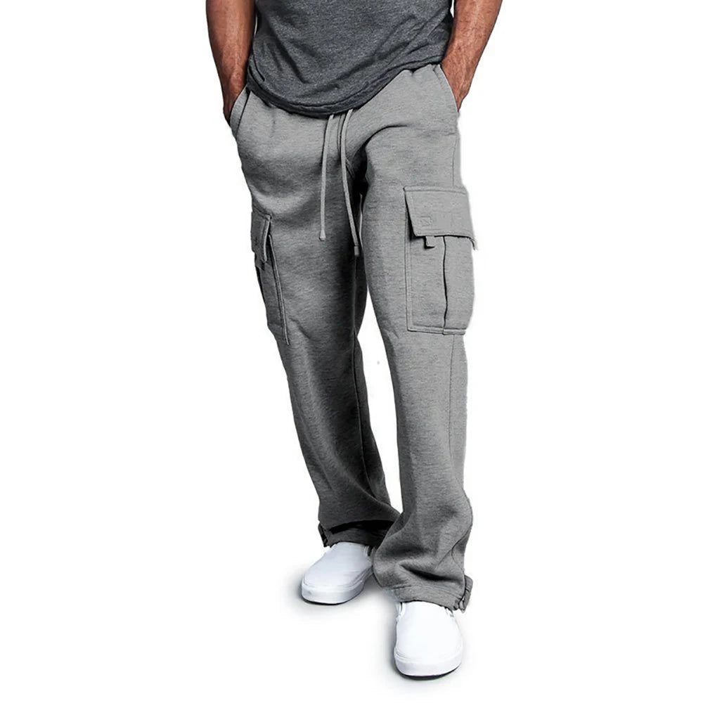 Mens Sweatpants Straight Fit Joggers for Sports and Streetwear Loose Oversized Drawstring Long Pants Men Multi-Pocket Pants