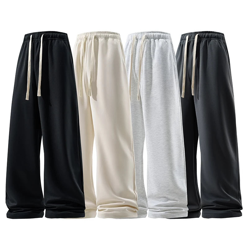 Wide Leg Pant Fashion Causal Breathable Men Sweatpant Male Autumn Versatile Elastic High Waist Drawstring Loose Straight Trouser